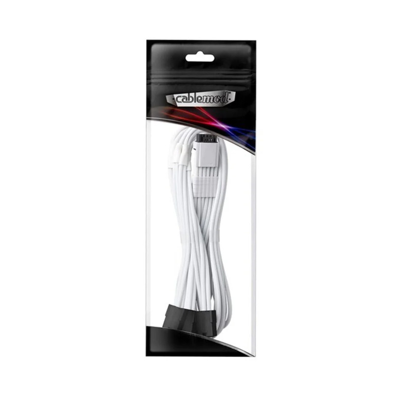 CableMod ModMesh Sleeved 12VHPWR StealthSense PCI-e Extension (White, 16-pin to Triple 8-pin, 45cm) - كابل